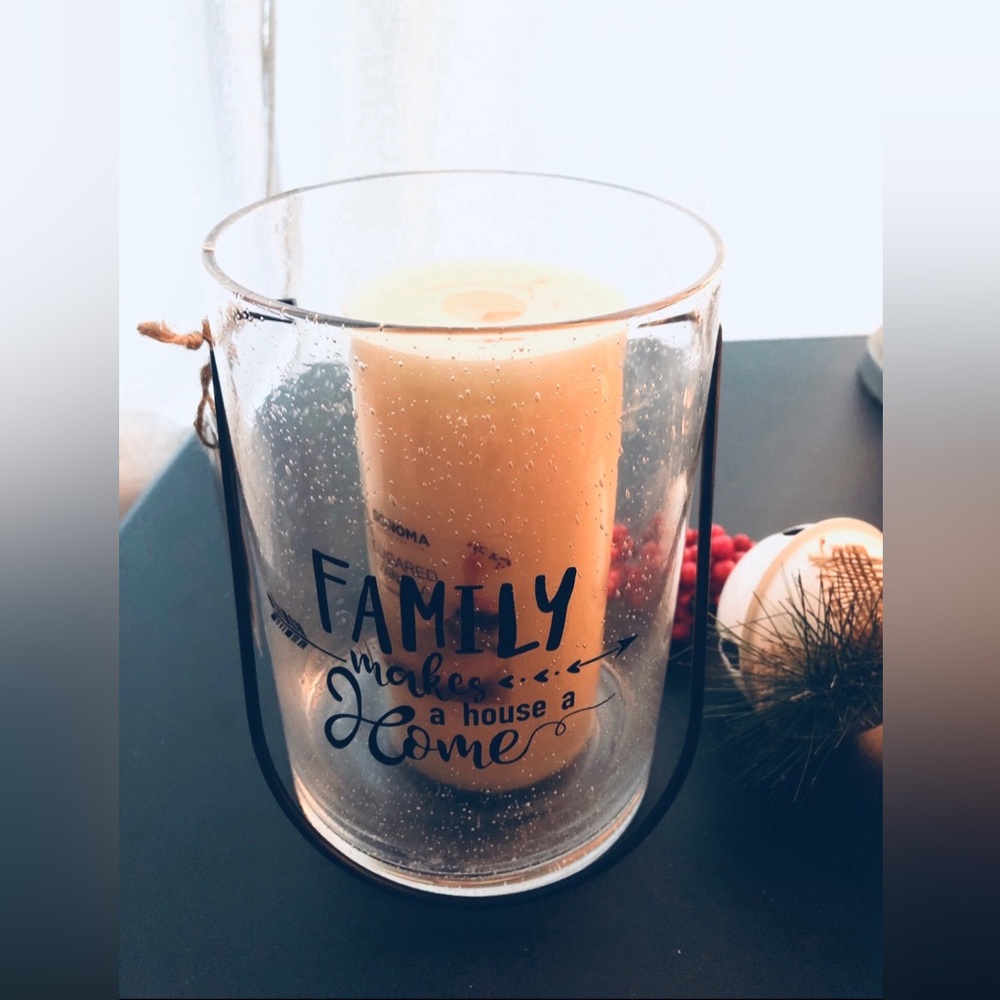 Home Family Makes A House A Home Glass Lantern Candle Holder Pillar Rustic